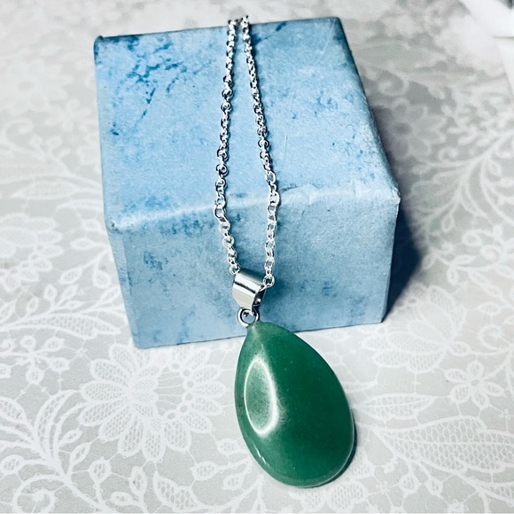 New Natural Green Chalcedony 925 Sterling Silver Handmade Water Drop Necklace - Picture 13 of 13